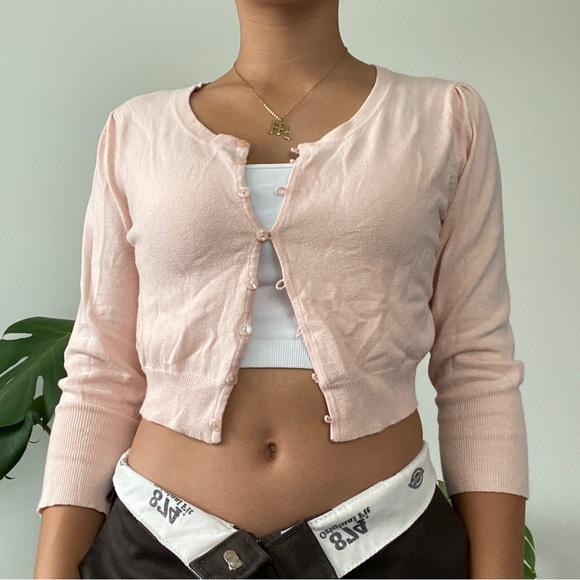 baby pink button up cardigan - Picture 3 of 6